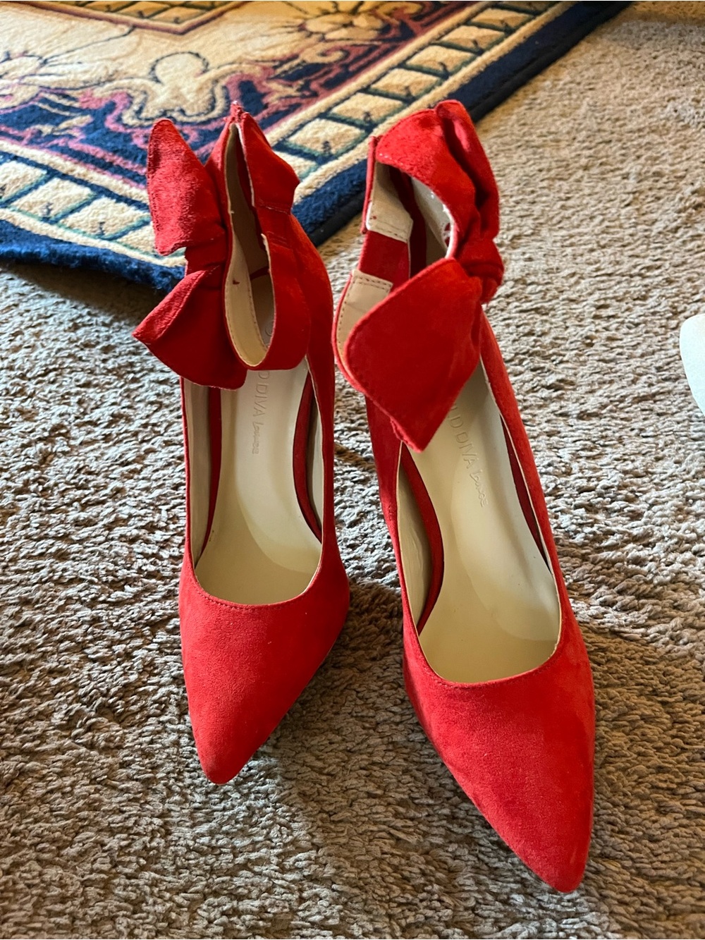 Fashion Nova Red Suede Pointed-Toe Bow Heels - Women's Dress Pumps